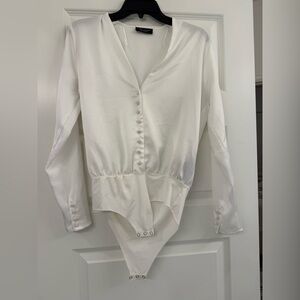 Zara White Button-Up Bodysuit